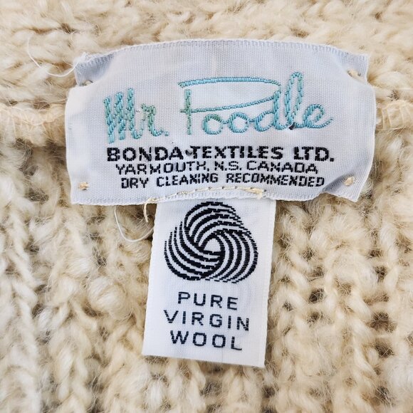 Vtg Mr Poodle Womens M 100% Wool Boucle Tie Waist Collared Cardigan Sweater - Picture 8 of 9